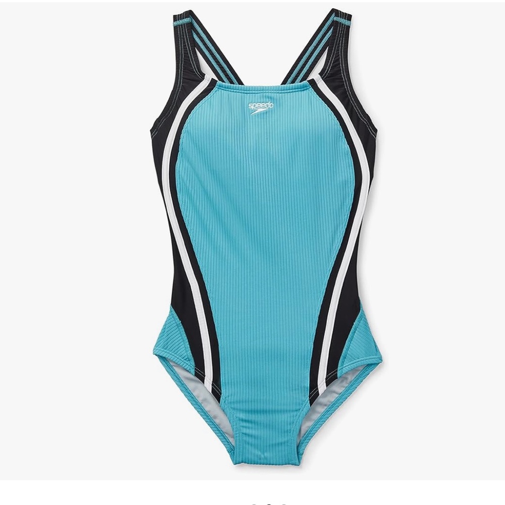 NWOT!! Speedo Women's Aqua and Black One-Piece Swimsuit